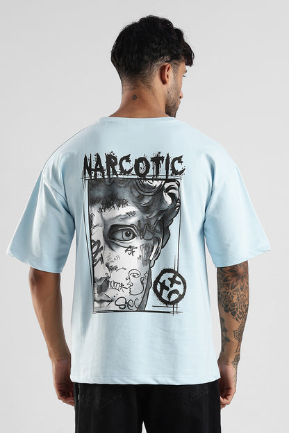 Sky Blue HD Graphic Printed Oversized T-shirt