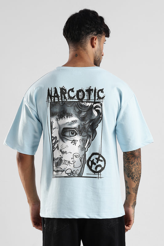 Sky Blue HD Graphic Printed Oversized T-shirt