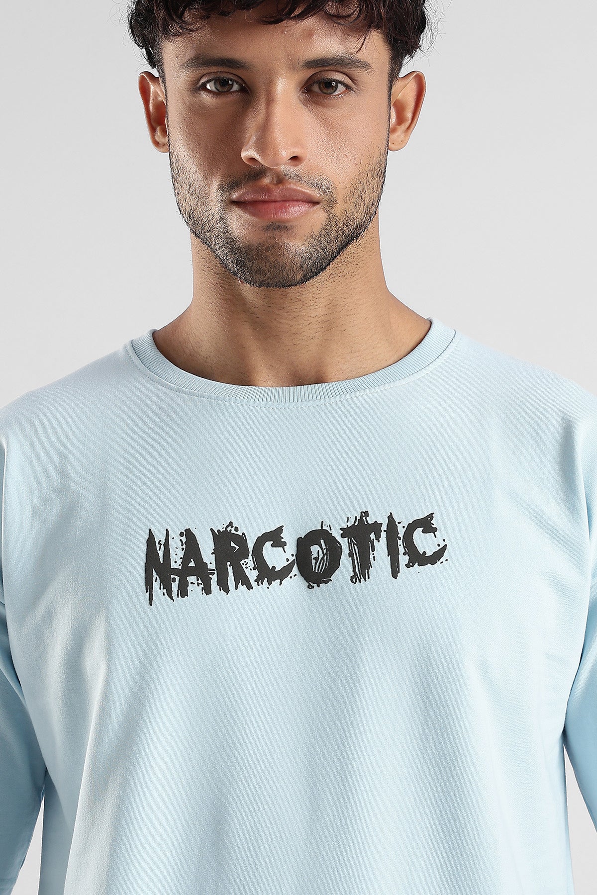 Sky Blue HD Graphic Printed Oversized T-shirt
