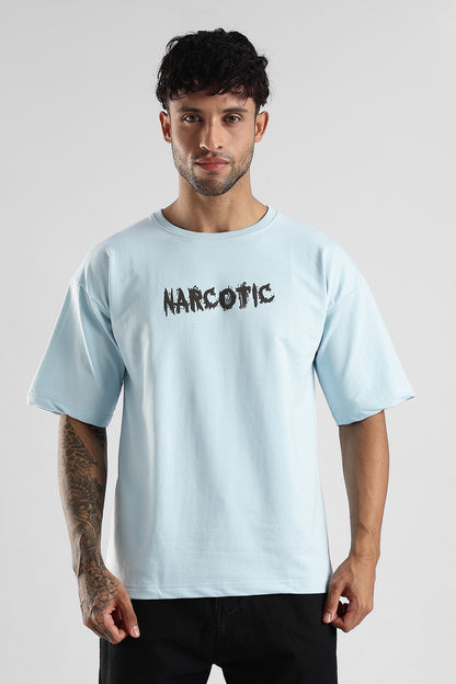 Sky Blue HD Graphic Printed Oversized T-shirt