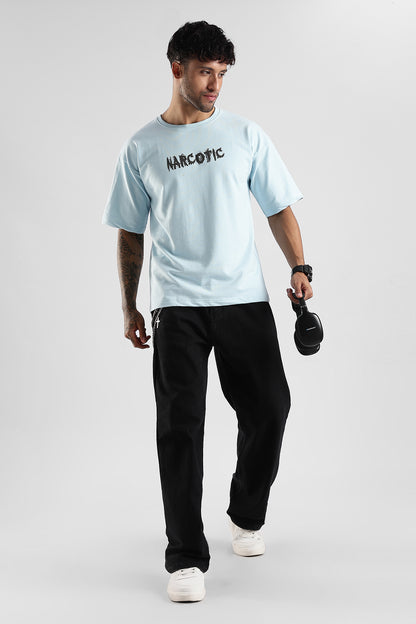 Sky Blue HD Graphic Printed Oversized T-shirt