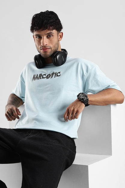 Sky Blue HD Graphic Printed Oversized T-shirt