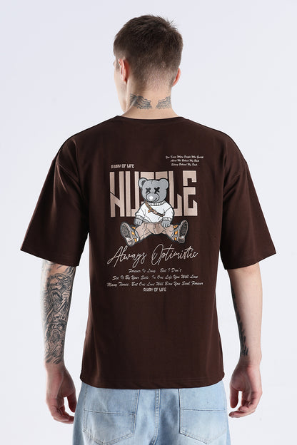 Coffee Hustle Brown Graphic Printed Oversized T-shirt