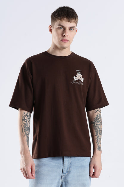 Coffee Hustle Brown Graphic Printed Oversized T-shirt