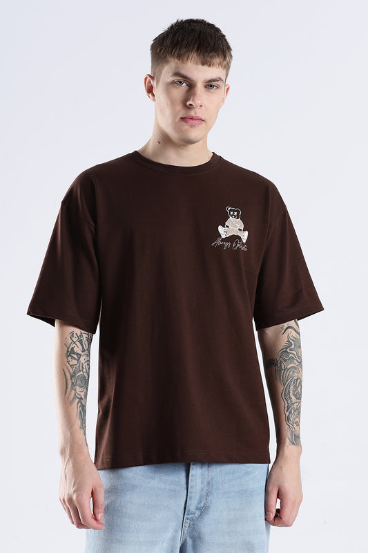 Coffee Hustle Brown Graphic Printed Oversized T-shirt