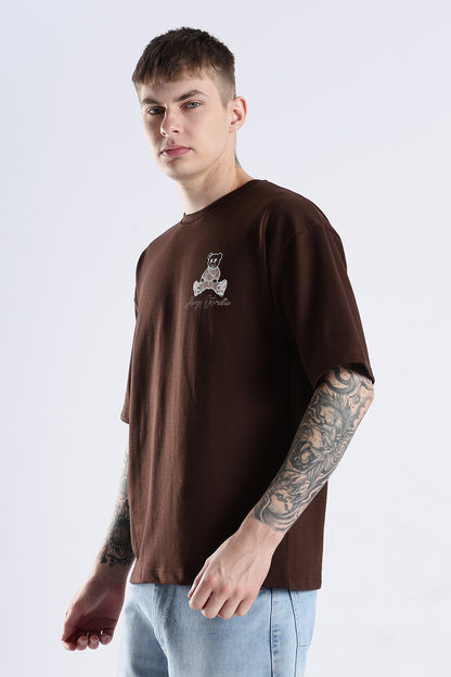 Coffee Hustle Brown Graphic Printed Oversized T-shirt