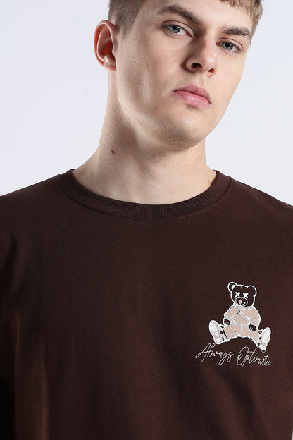 Coffee Hustle Brown Graphic Printed Oversized T-shirt