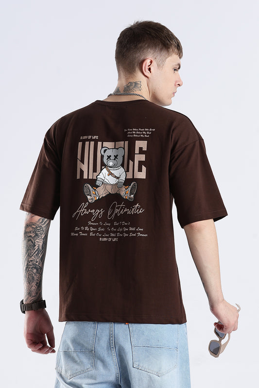 Coffee Hustle Brown Graphic Printed Oversized T-shirt