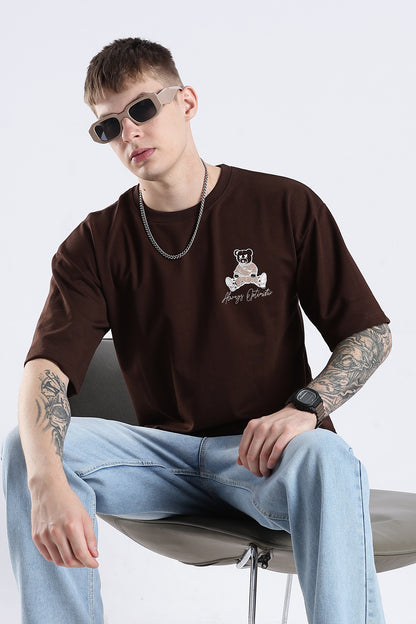 Coffee Hustle Brown Graphic Printed Oversized T-shirt