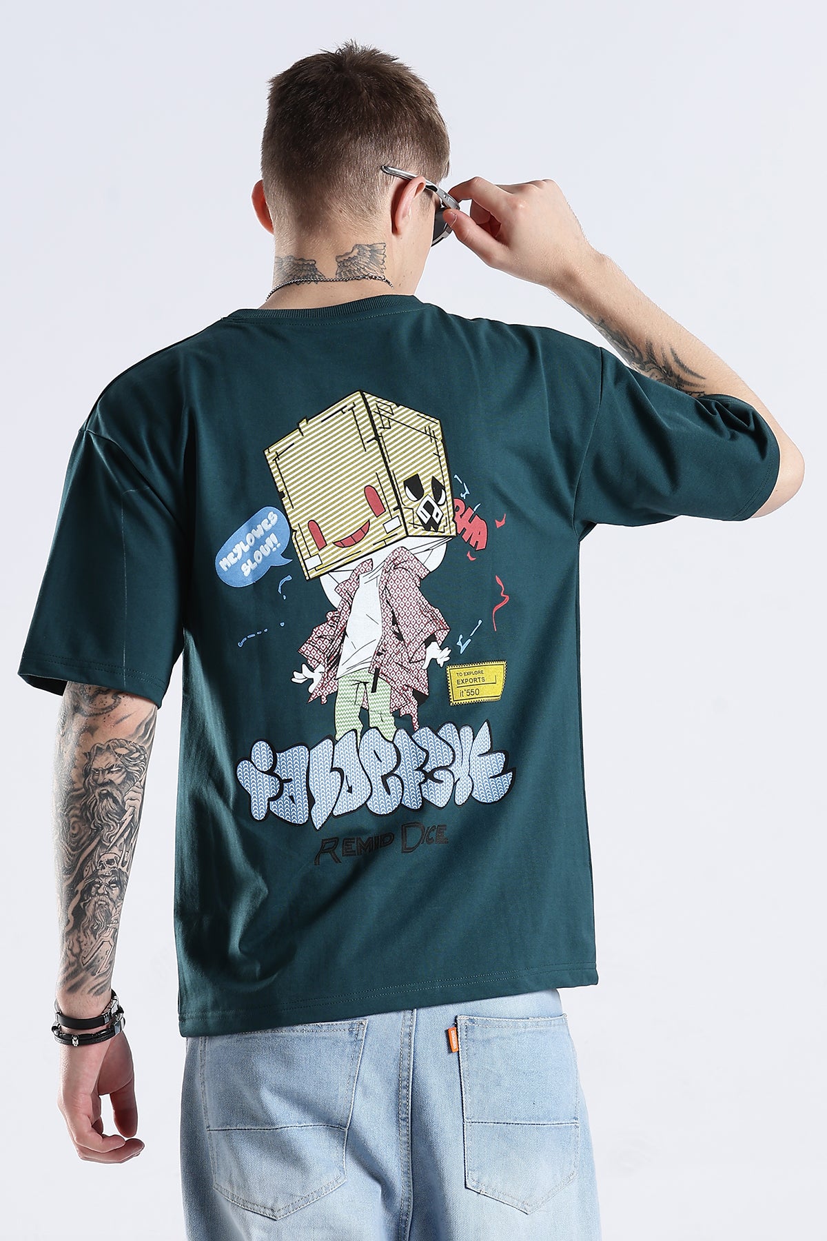 Green Graphic To Explore HD Printed Oversized T-shirt