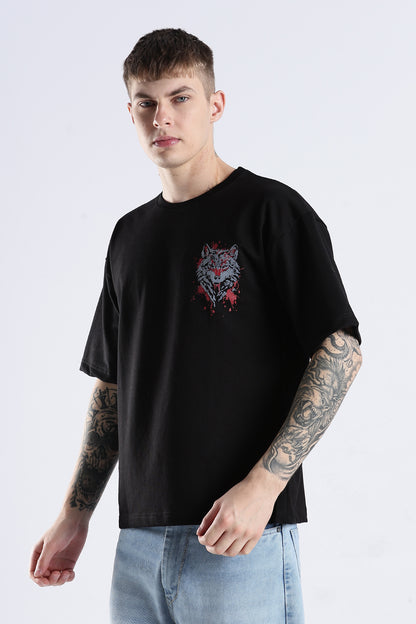 Black Wolf HD Graphic Printed Oversized T-shirt