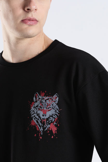 Black Wolf HD Graphic Printed Oversized T-shirt