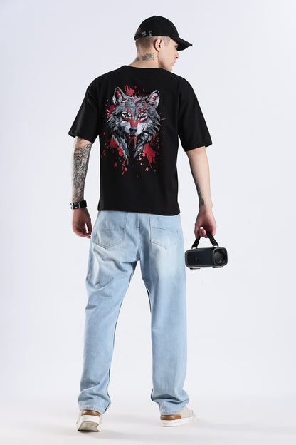 Black Wolf HD Graphic Printed Oversized T-shirt