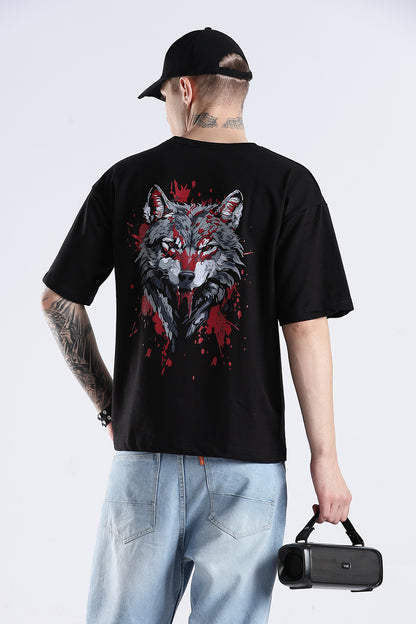 Black Wolf HD Graphic Printed Oversized T-shirt