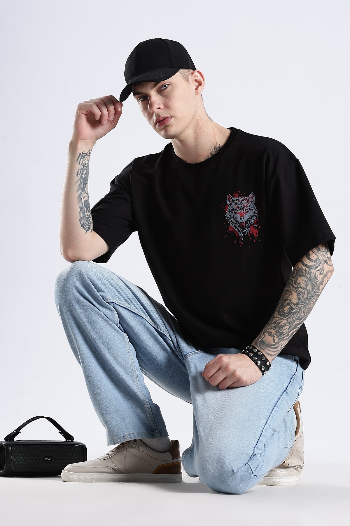 Black Wolf HD Graphic Printed Oversized T-shirt