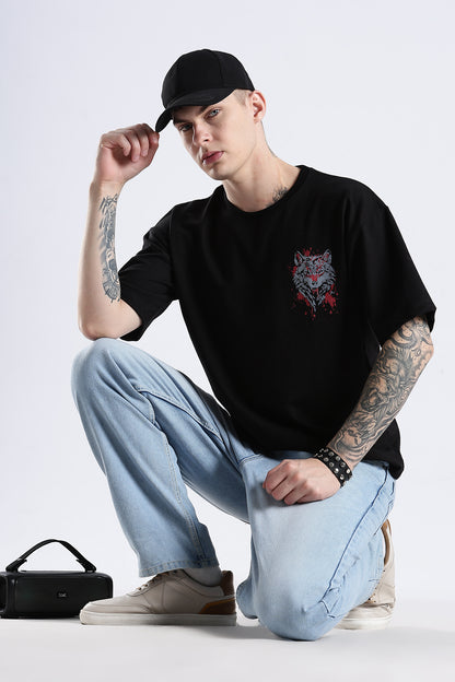 Black Wolf HD Graphic Printed Oversized T-shirt
