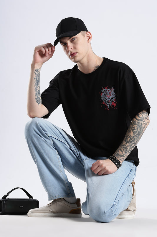Black Wolf HD Graphic Printed Oversized T-shirt