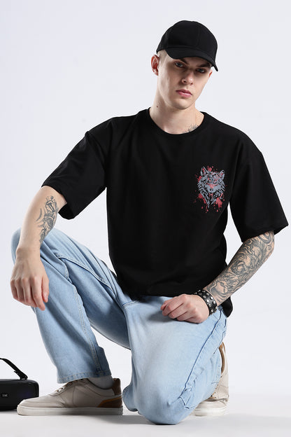 Black Wolf HD Graphic Printed Oversized T-shirt