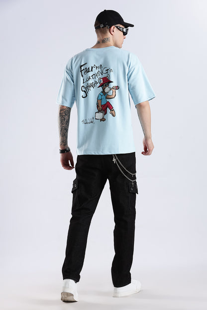 Sky Blue Fear HD Graphic Printed Oversized T-shirt