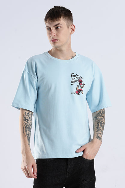 Sky Blue Fear HD Graphic Printed Oversized T-shirt