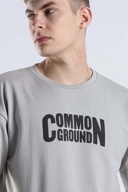 Grey Common Ground HD Graphic Printed Oversized T-shirt
