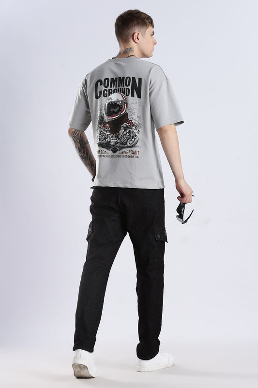 Grey Common Ground HD Graphic Printed Oversized T-shirt