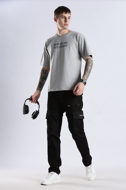 Grey Taste Good HD Graphic Printed Oversized T-shirt