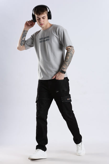 Grey Taste Good HD Graphic Printed Oversized T-shirt