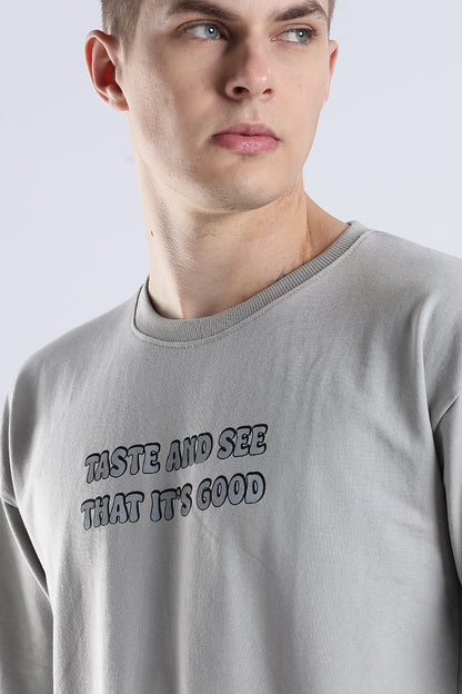 Grey Taste Good HD Graphic Printed Oversized T-shirt