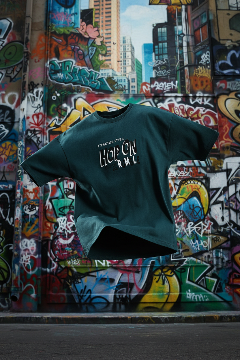 Green Hop On HD Printed Oversized T-shirt