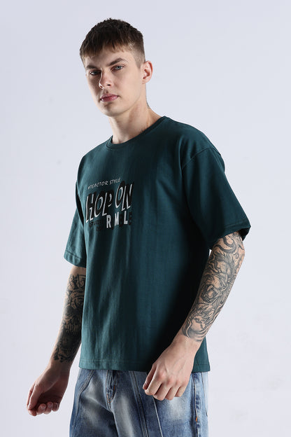 Green Hop On HD Printed Oversized T-shirt