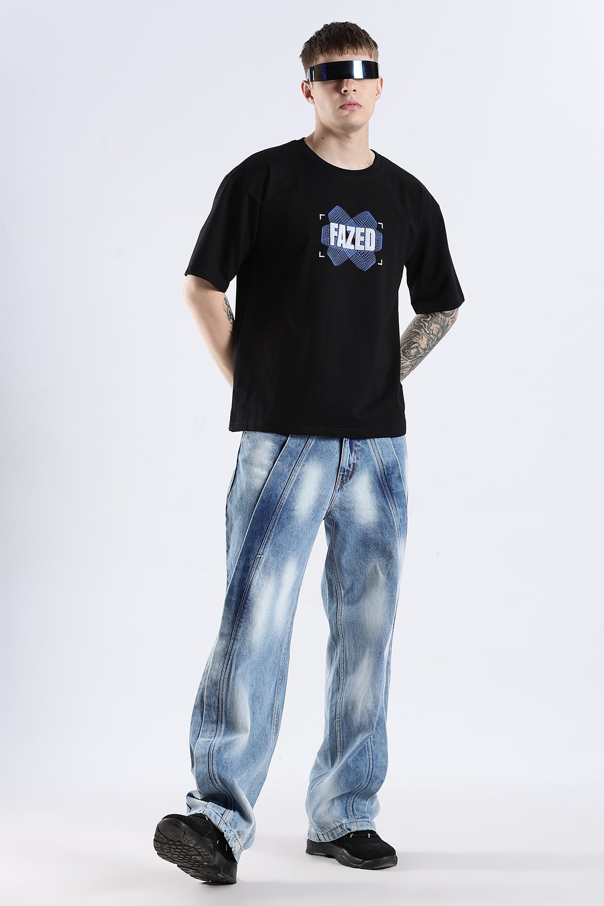 Black Fazed HD Graphic Printed Oversized T-shirt