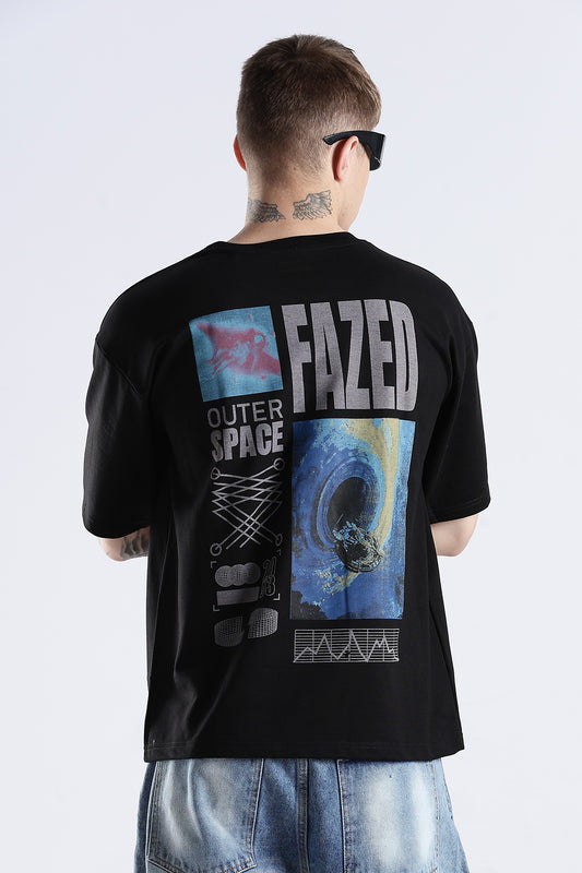 Black Fazed HD Graphic Printed Oversized T-shirt
