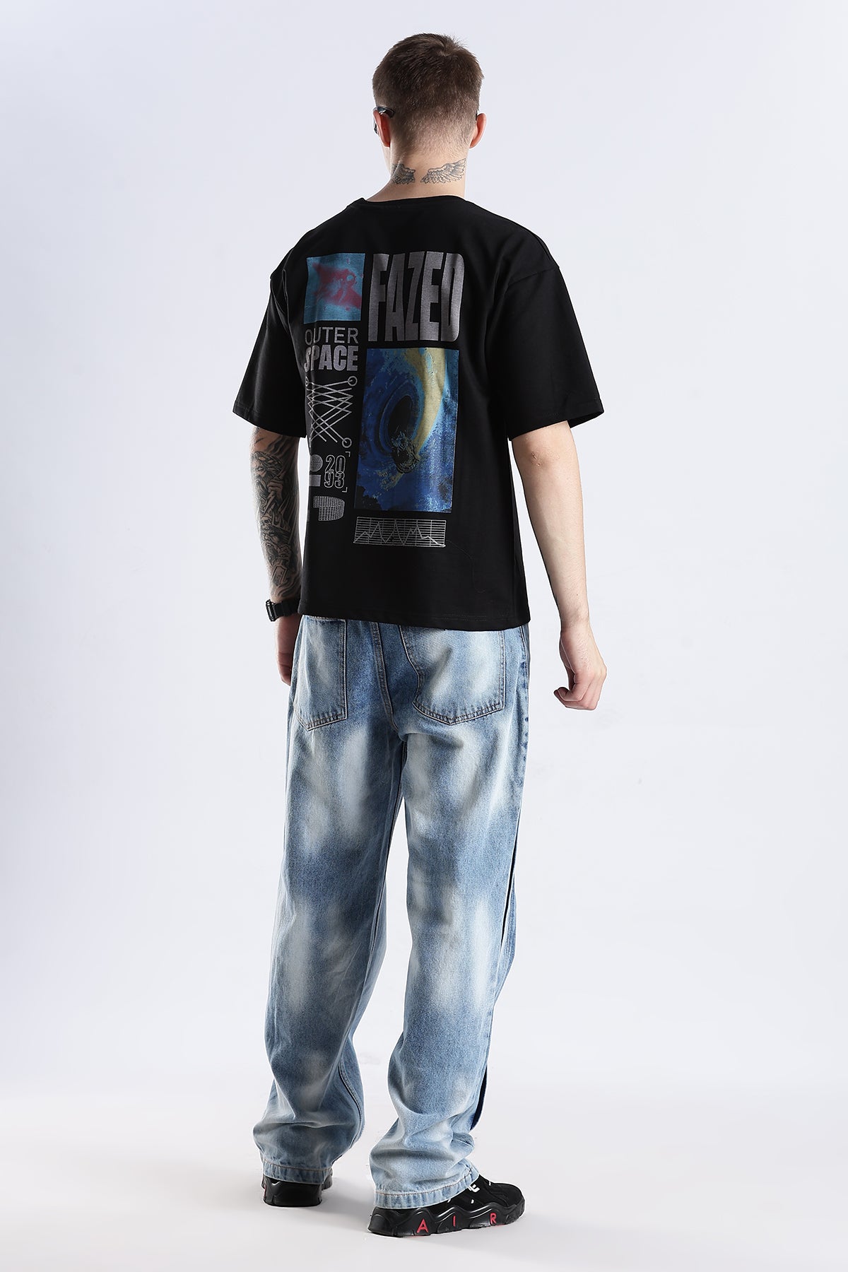 Black Fazed HD Graphic Printed Oversized T-shirt