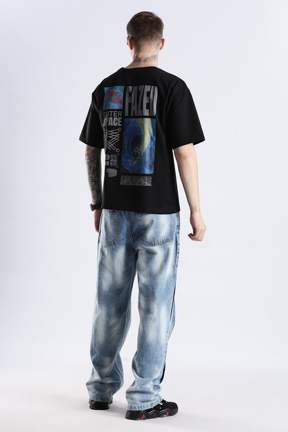 Black Fazed HD Graphic Printed Oversized T-shirt
