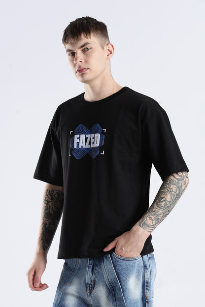 Black Fazed HD Graphic Printed Oversized T-shirt
