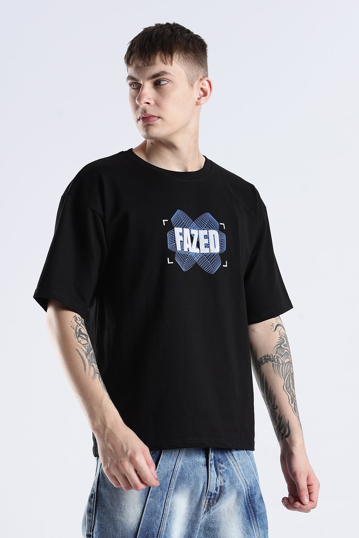 Black Fazed HD Graphic Printed Oversized T-shirt