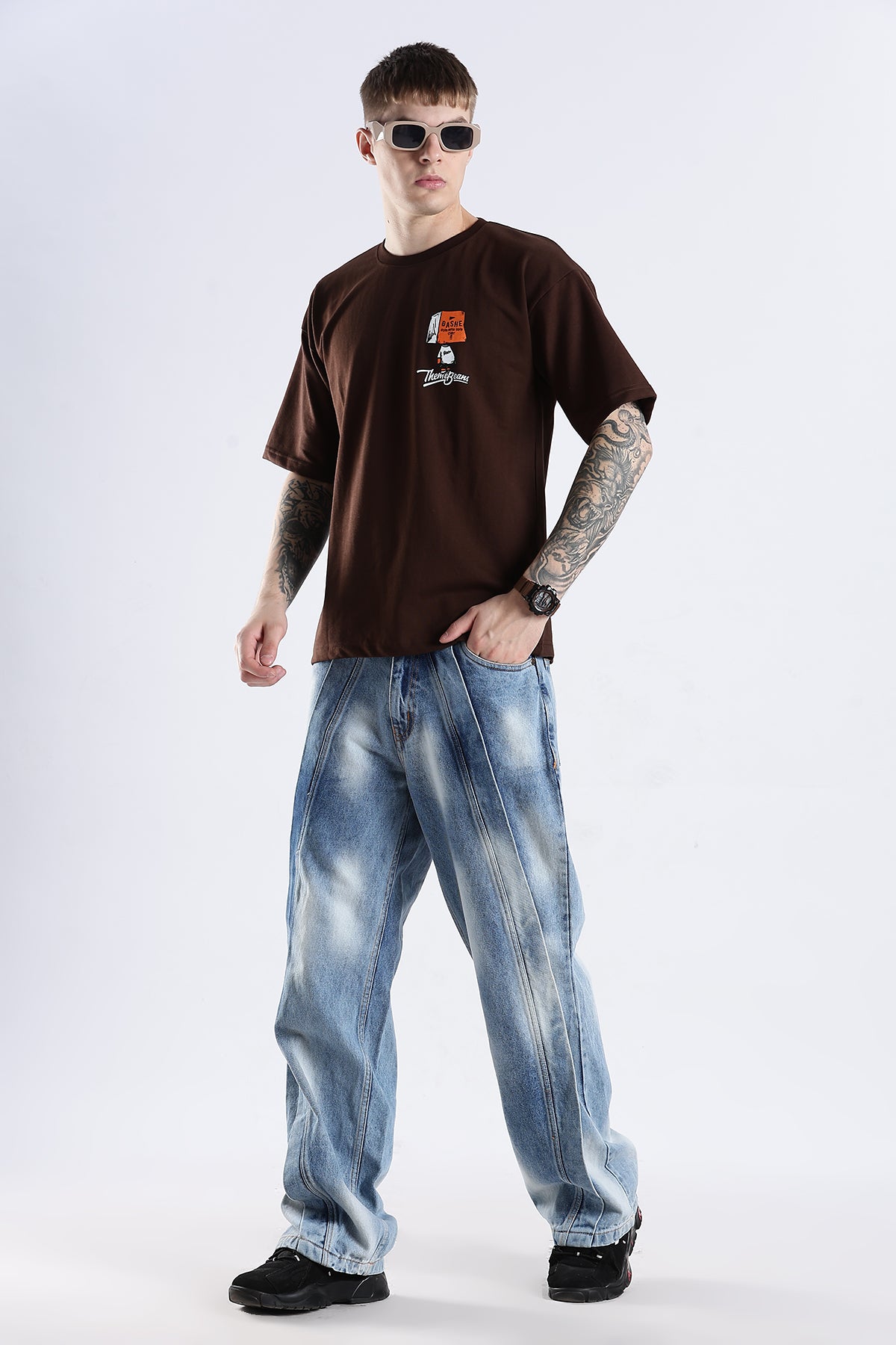 Coffee Howdy Guys Brown Graphic Printed Oversized T-shirt
