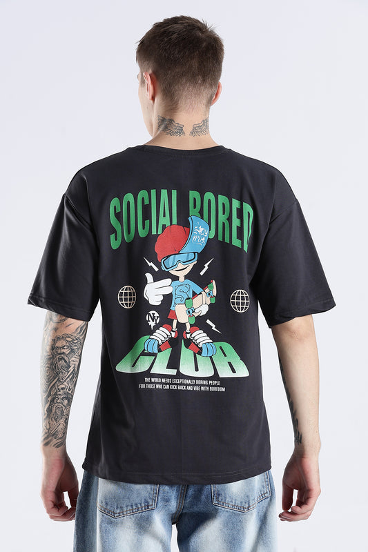 Ash Grey Social Bored HD Printed Oversized T-shirt