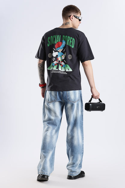 Ash Grey Social Bored HD Printed Oversized T-shirt