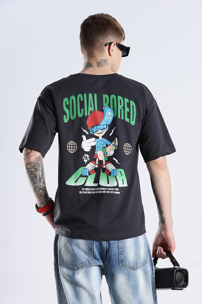Ash Grey Social Bored HD Printed Oversized T-shirt
