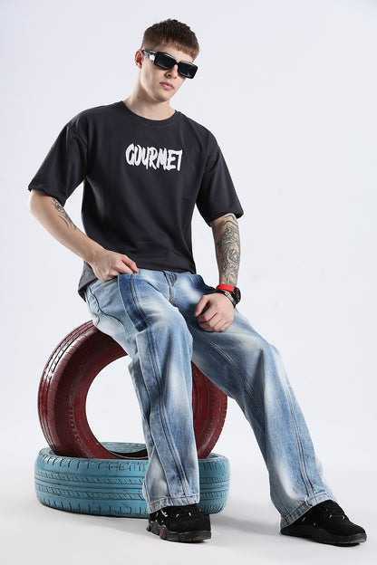 Ash Grey Social Bored HD Printed Oversized T-shirt